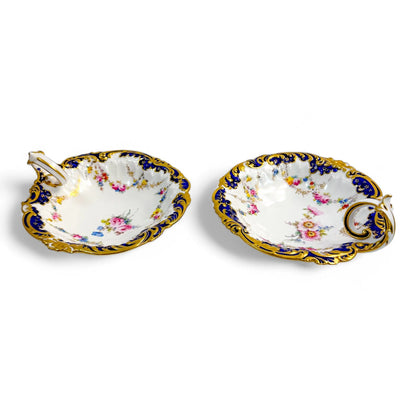 Edwardian Royal Crown Derby porcelain shell-shaped butter or caviar serving dishes