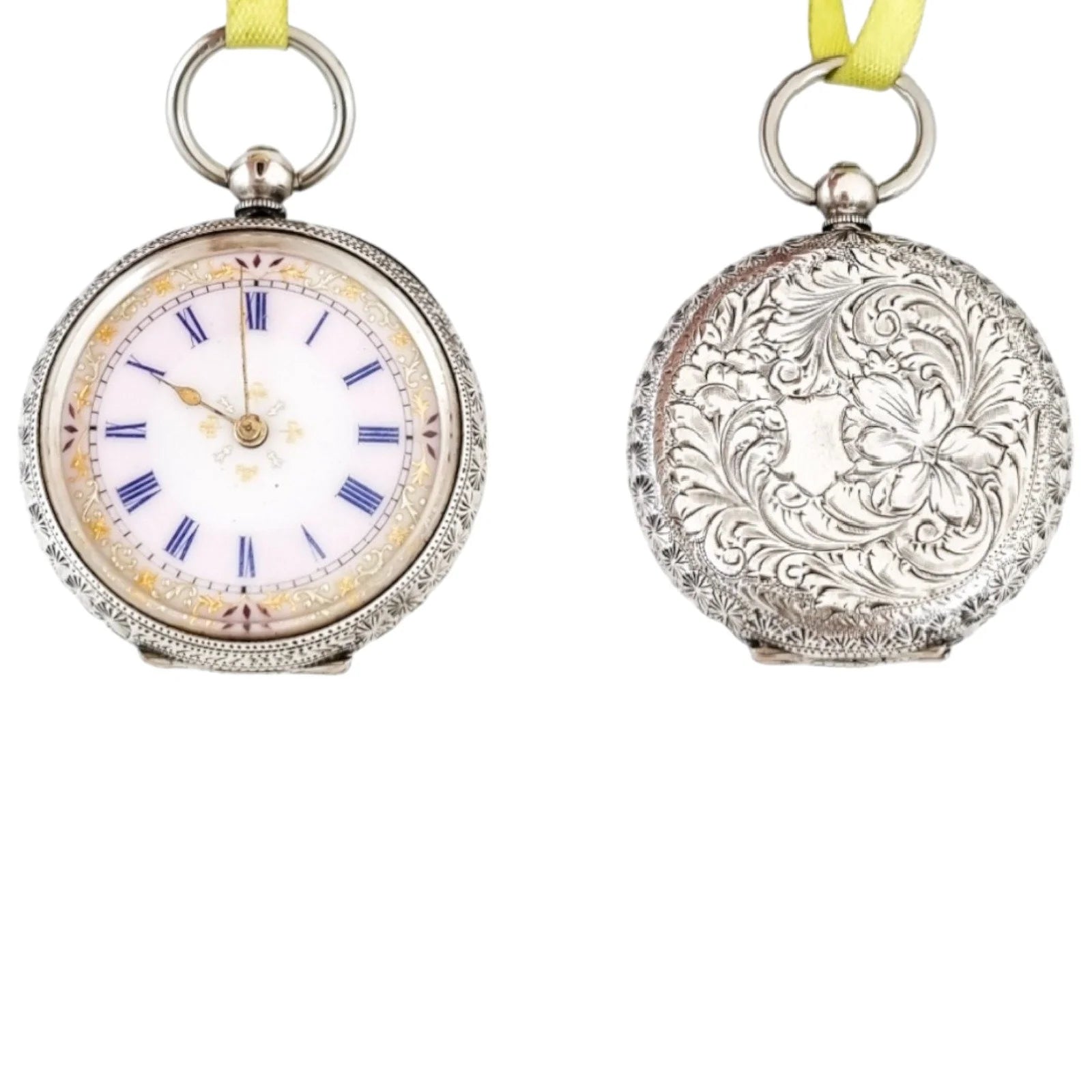 Working late 19th century Swiss 935 silver & enamel ladies pocket watch