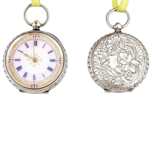Working late 19th century Swiss 935 silver & enamel ladies pocket watch