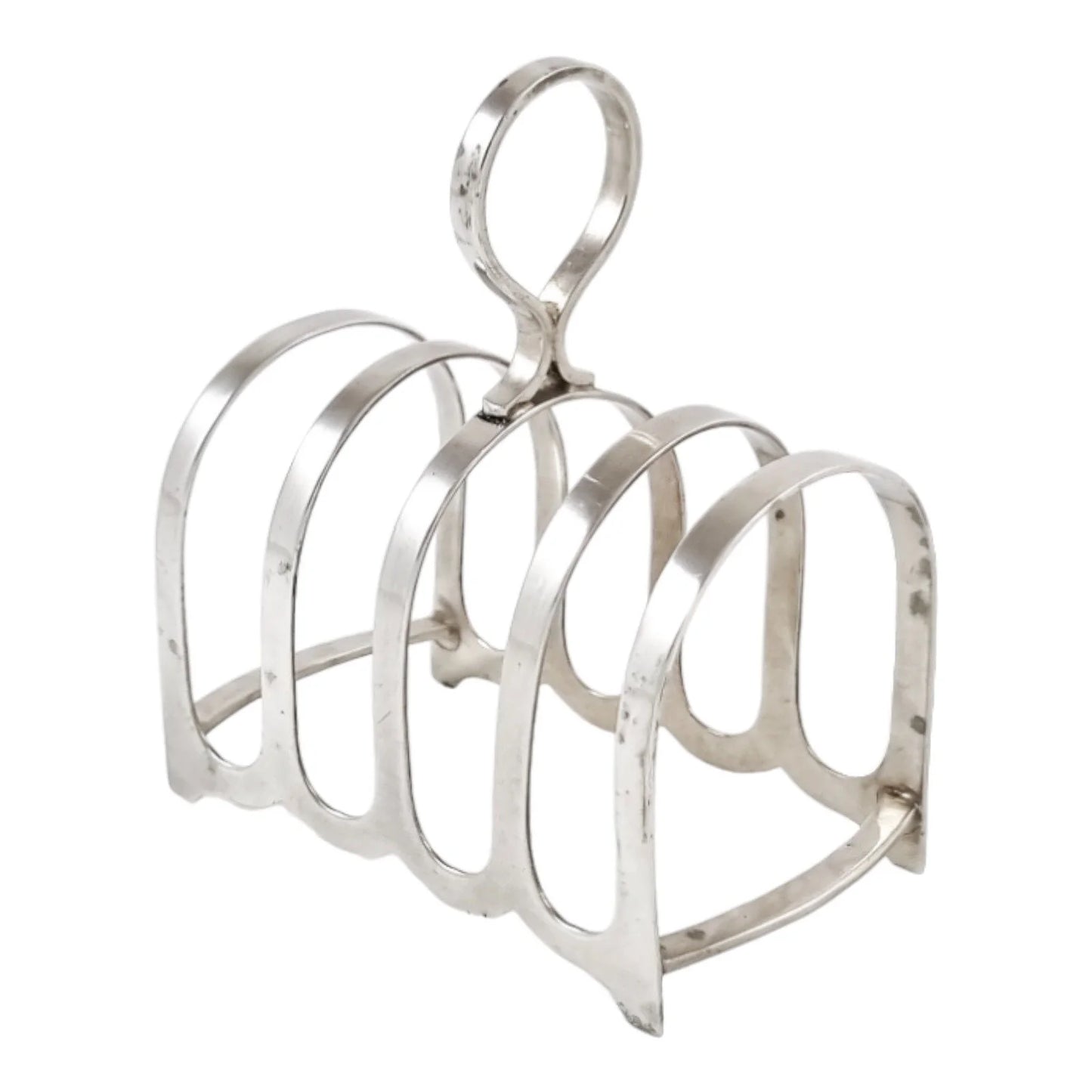Art Deco sterling silver 5-bar 4 slot bachelor domed toast rack, circular form