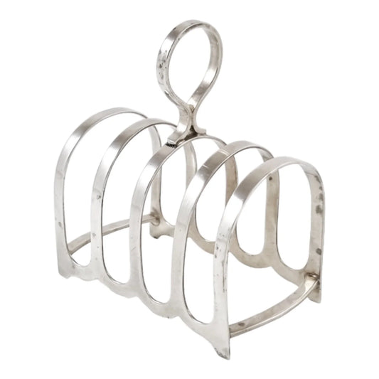 Art Deco sterling silver 5-bar 4 slot bachelor domed toast rack, circular form