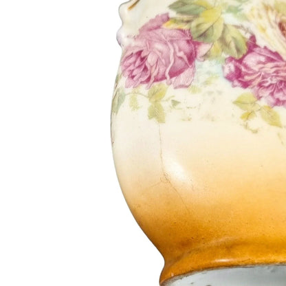 Art Nouveau Bohemian two-handled single-flower porcelain vase decorated with roses