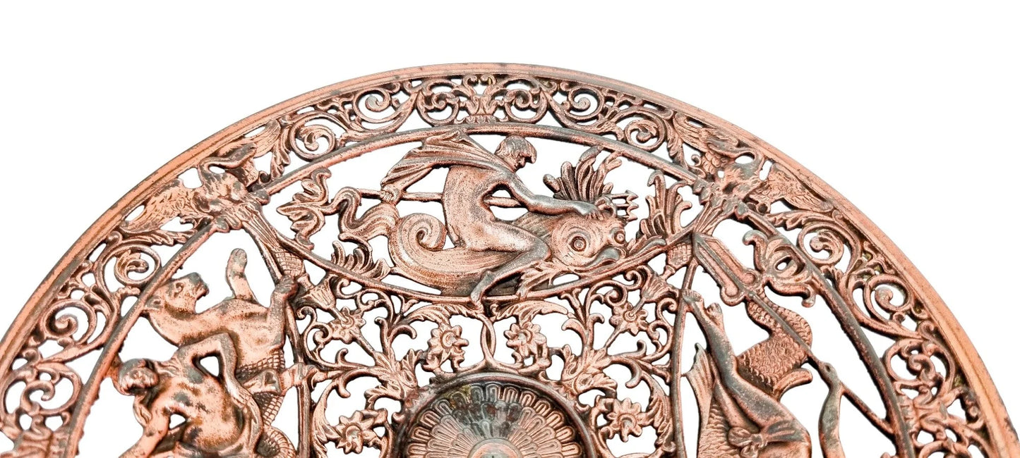 Victorian Coalbrookdale iron copper pierced fruit dish with Greek sea gods