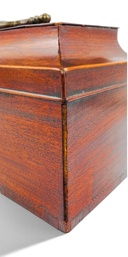 George III mahogany tea caddy, satinwood marquetry