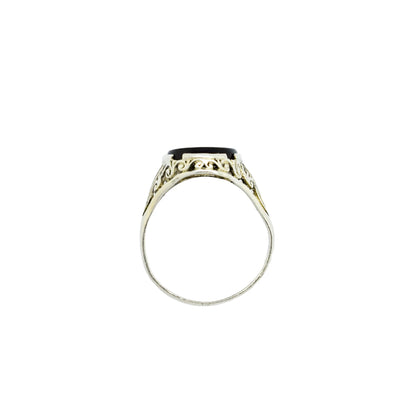 Art Deco sterling silver jet black onyx men’s signet ring, size U ½