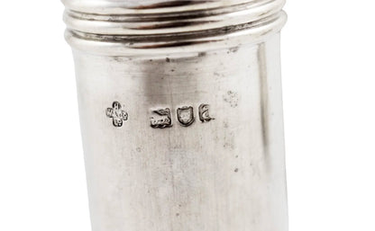 Pair of Victorian sterling silver pepper salt shakers with ribbed girdles