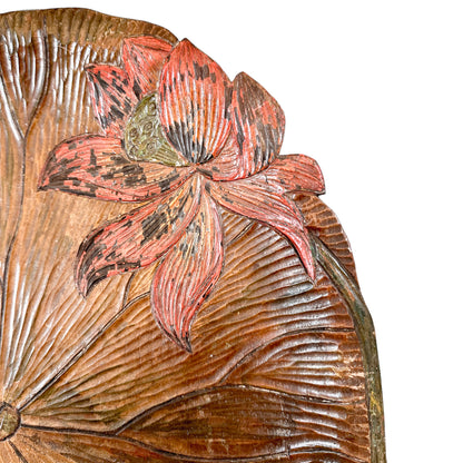 Japanese Arts & Crafts fruitwood sake tray for Liberty of London, frog wrestling a mouse