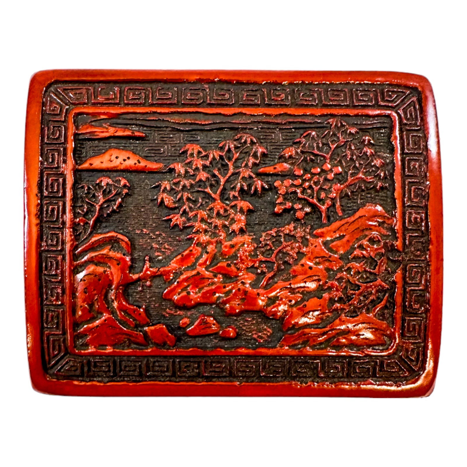 1920's Chinese Republic red lacquer cinnabar lidded box with tray