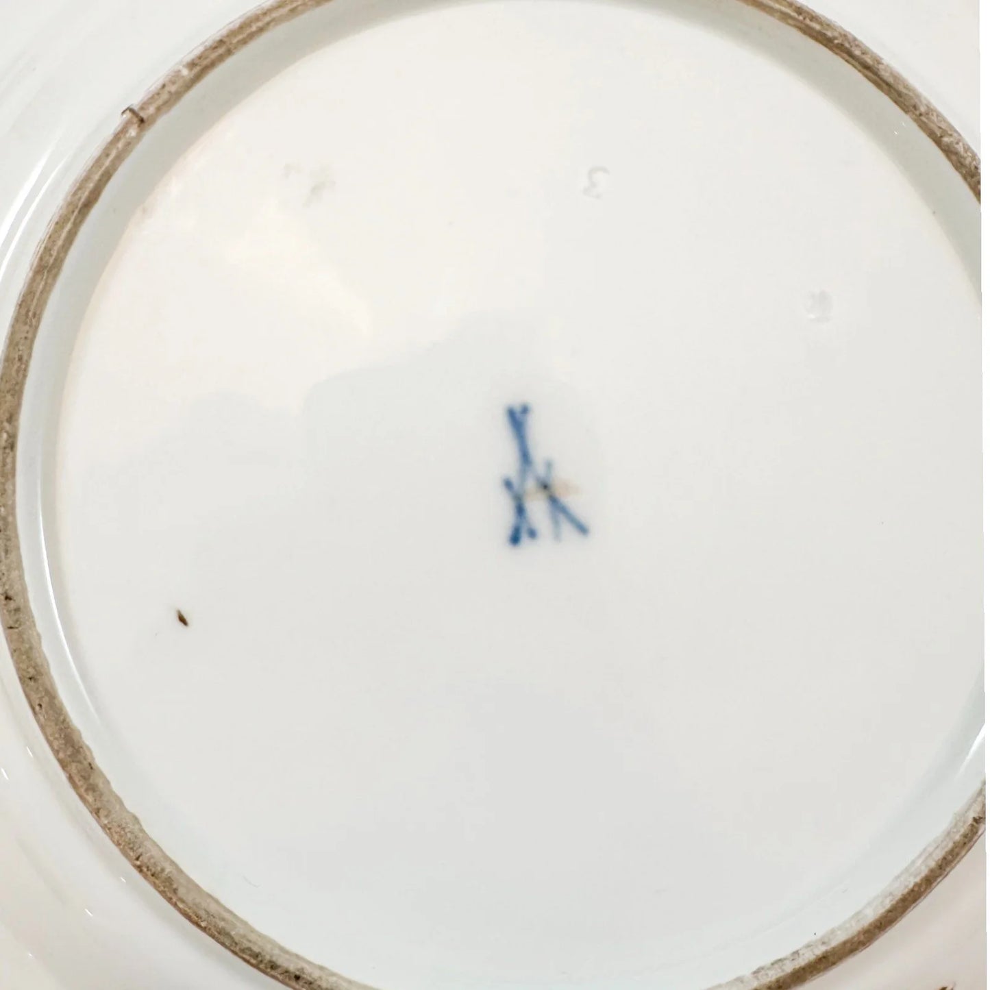 Meissen porcelain bird and insect design plate with gilt scalloped rim