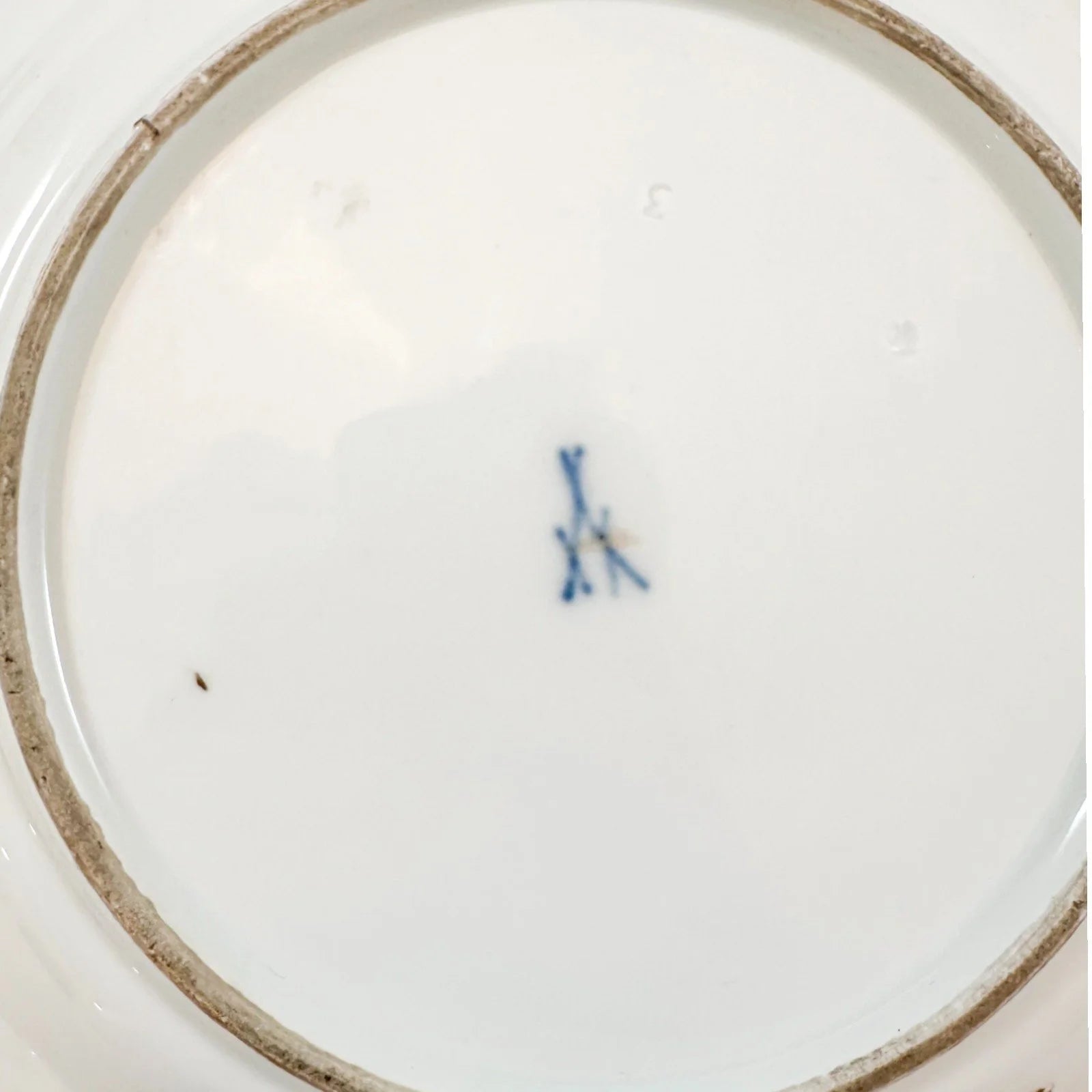 Meissen porcelain bird and insect design plate with gilt scalloped rim