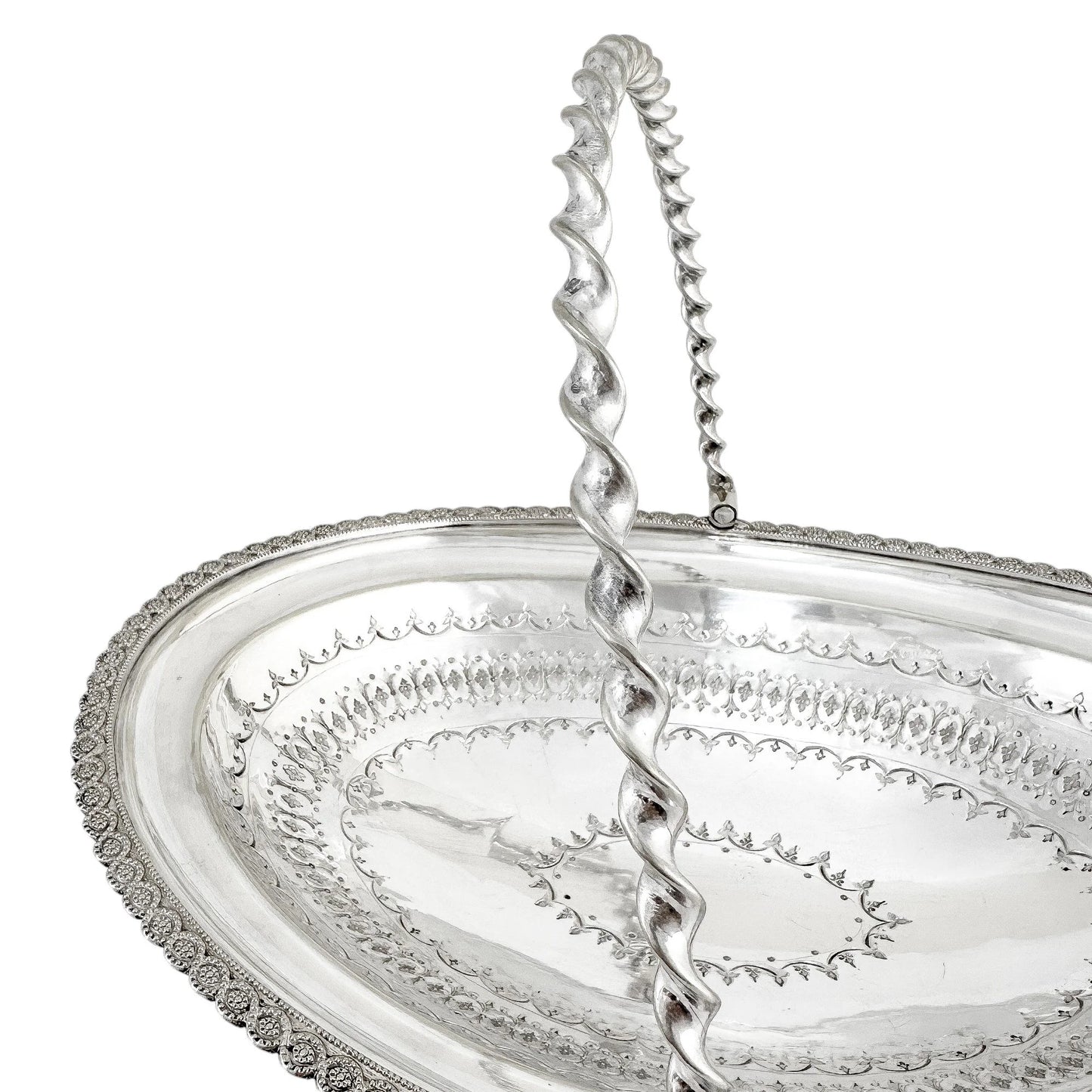 Victorian silver plated oval pedestal basket with twisted handle