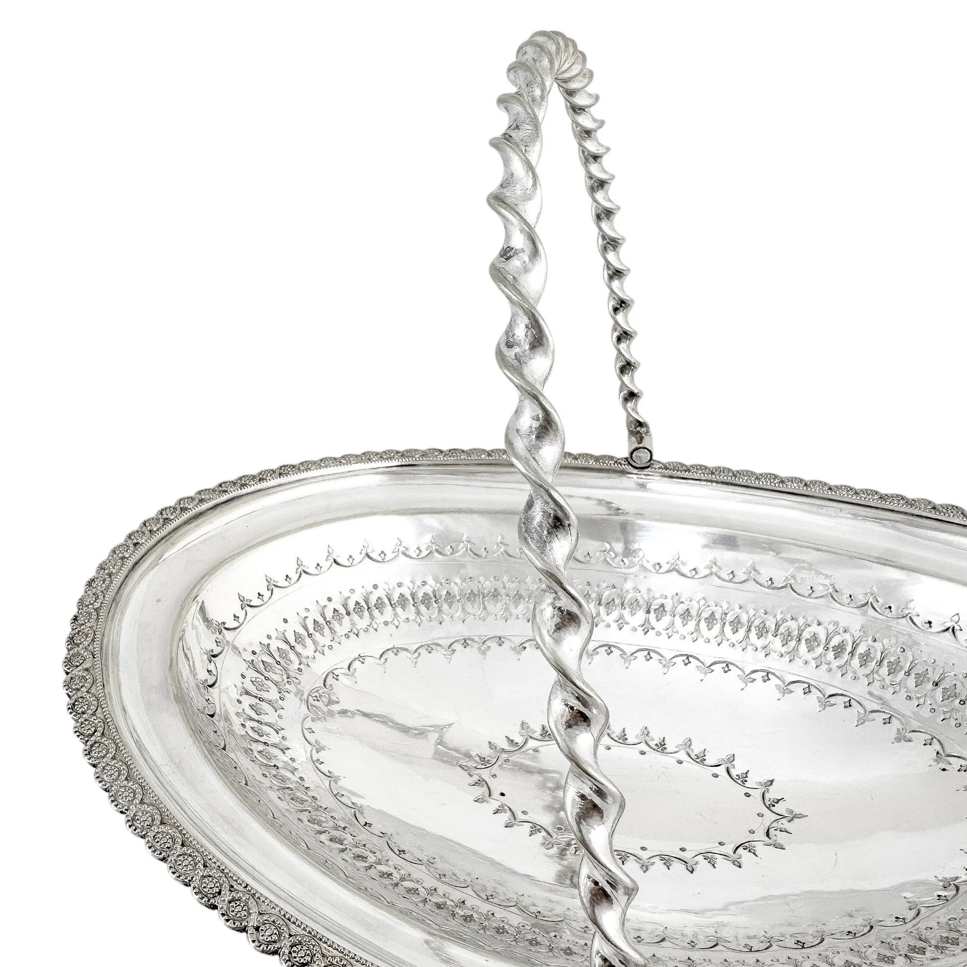 Victorian silver plated oval pedestal basket with twisted handle