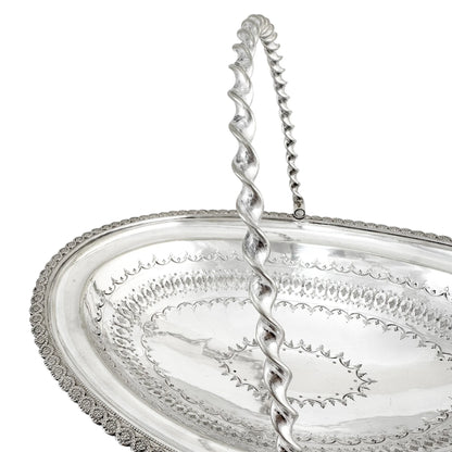 Victorian silver plated oval pedestal basket with twisted handle