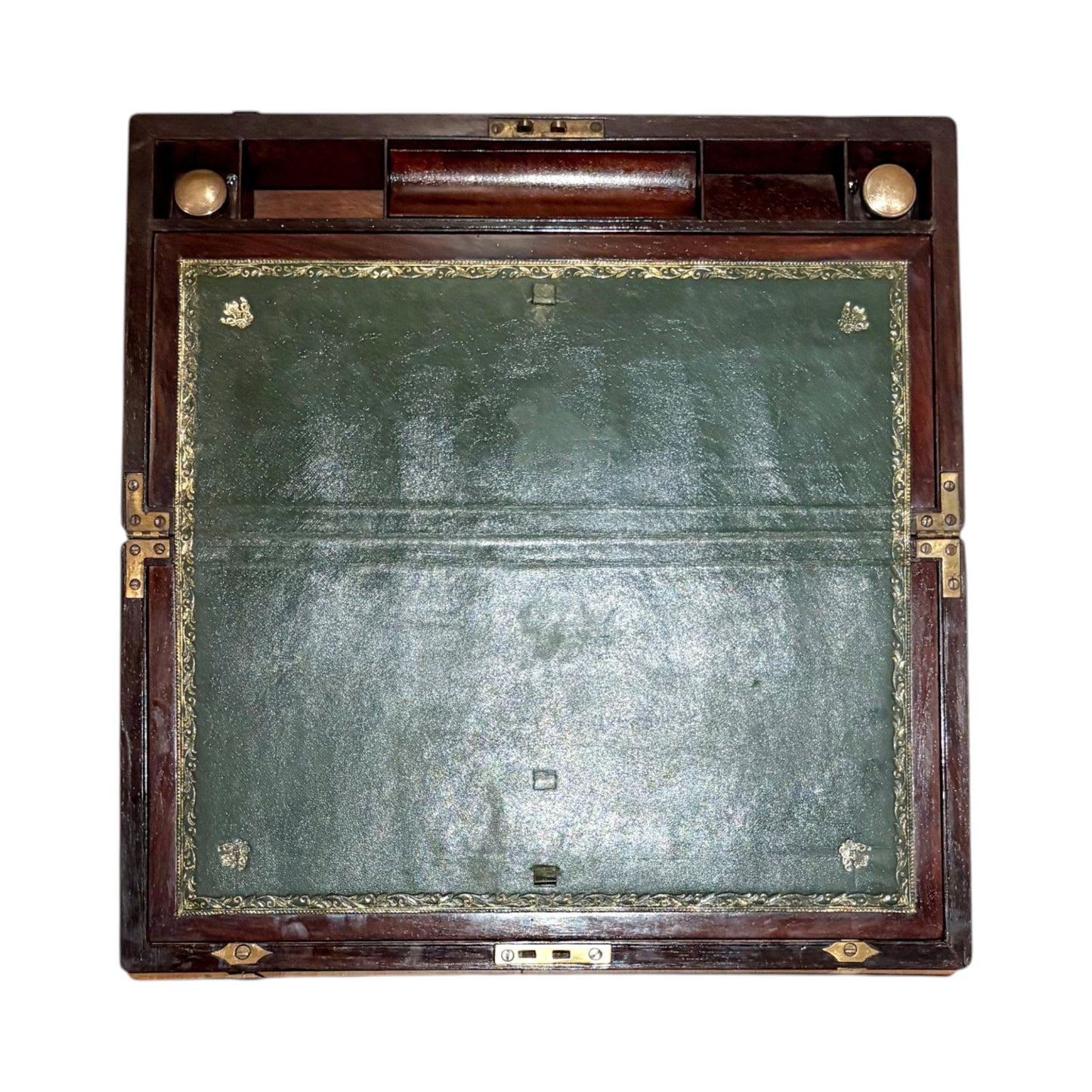 Victorian mahogany writing slope, secret drawers, working key