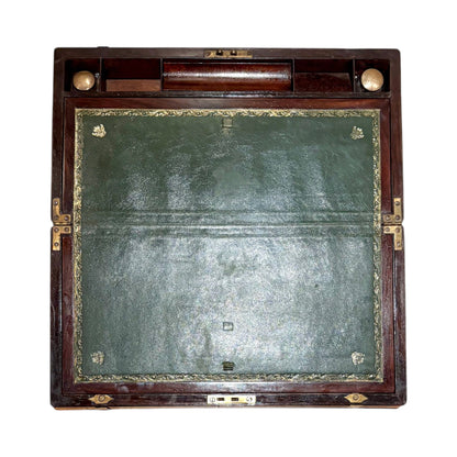 Victorian mahogany writing slope, secret drawers, working key