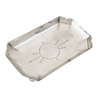 Modernist 1940's sterling silver vide poche snack/nut/candy bowl, oblong body on ball feet