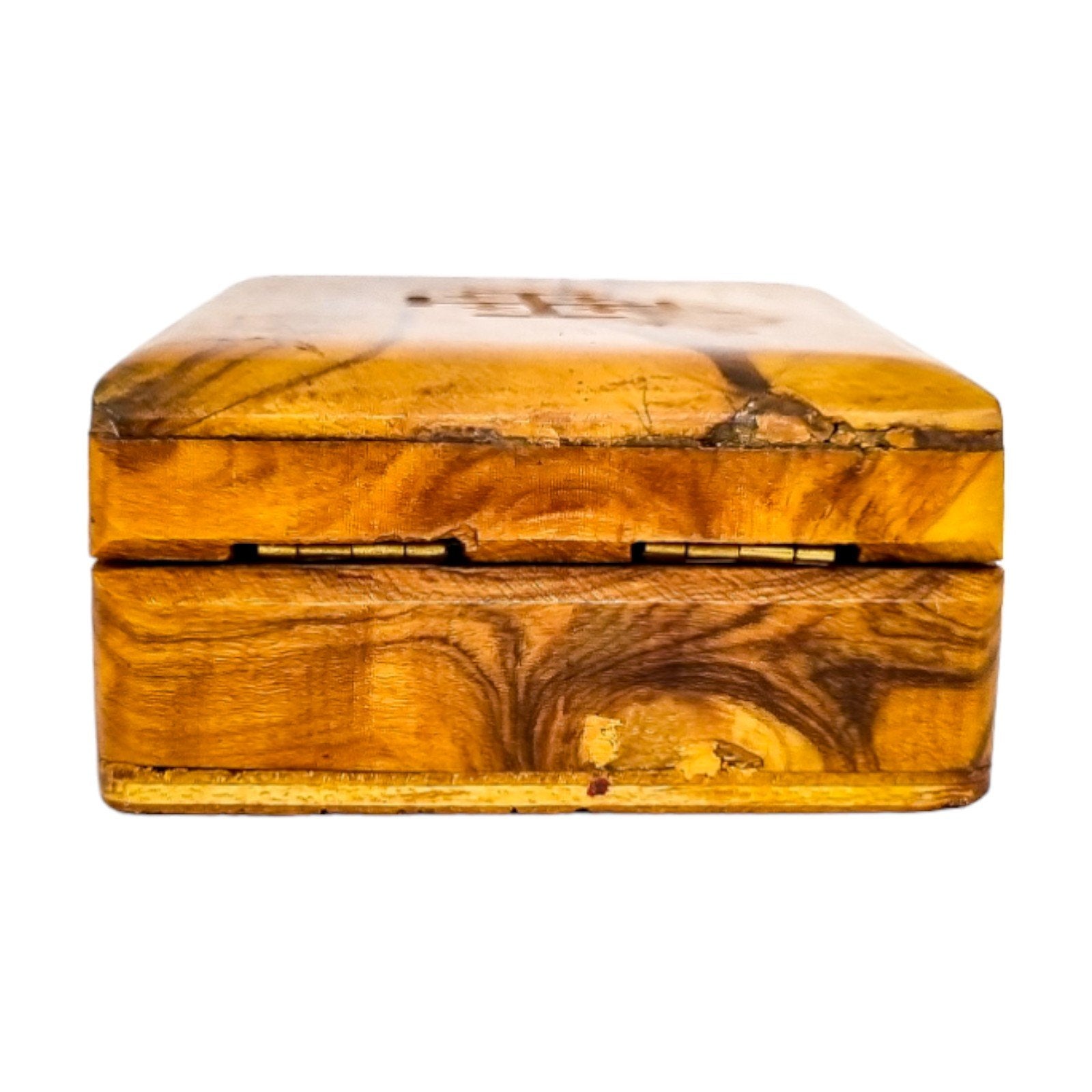 Edwardian olive wood rosary box with Jerusalem cross, Holy Land