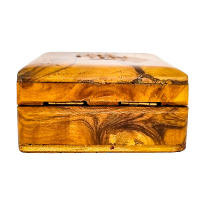 Edwardian olive wood rosary box with Jerusalem cross, Holy Land