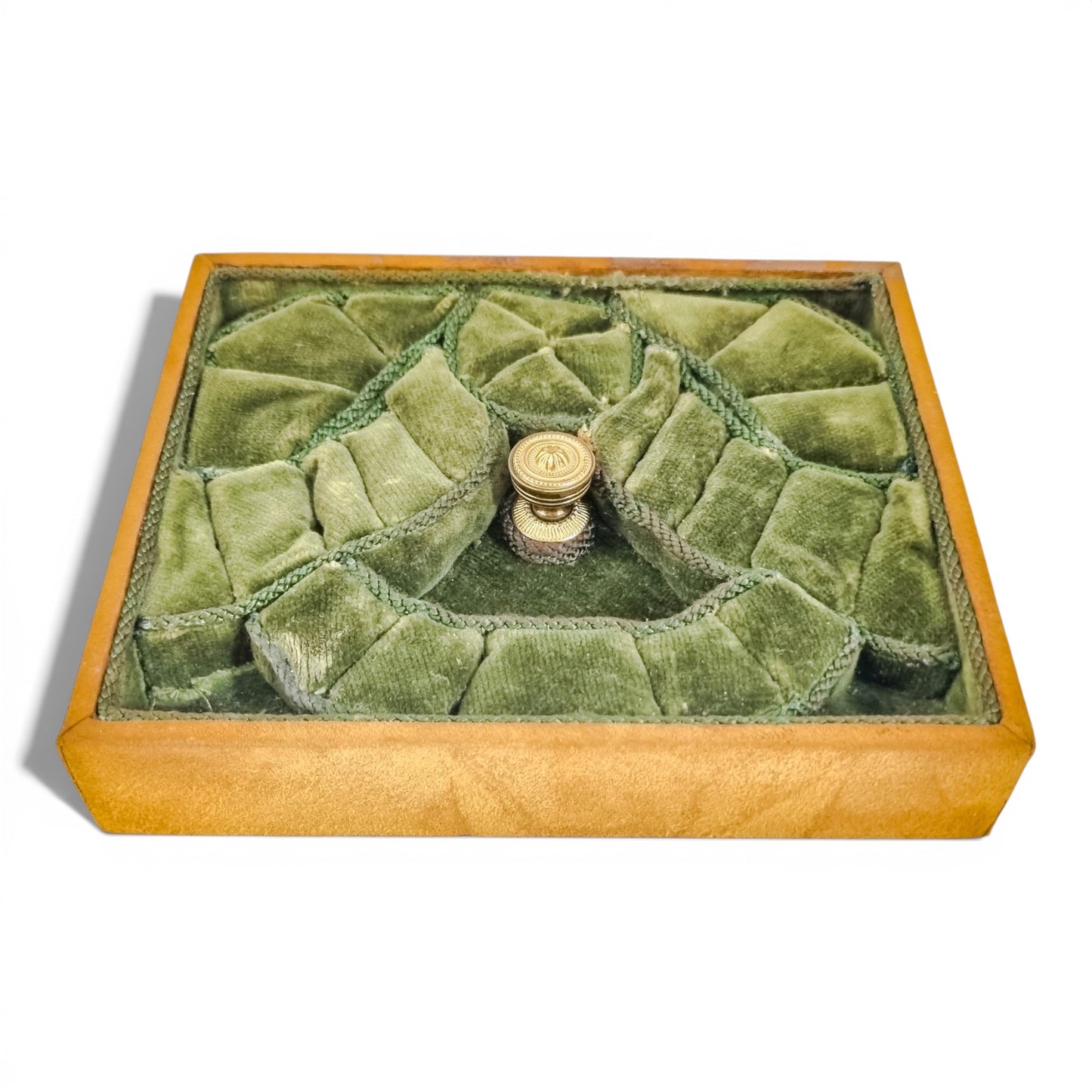Art Nouveau fruitwood jewellery casket, leather panels