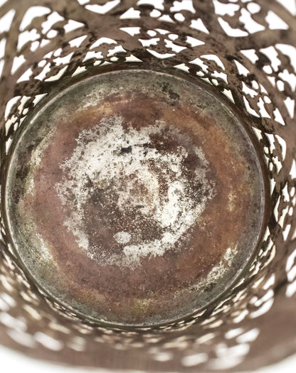 Large silver plated Art Nouveau tall bottle coaster with fluted rim and pierced body
