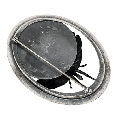 Ermani Bulatti silvertone butterfly large oval statement brooch