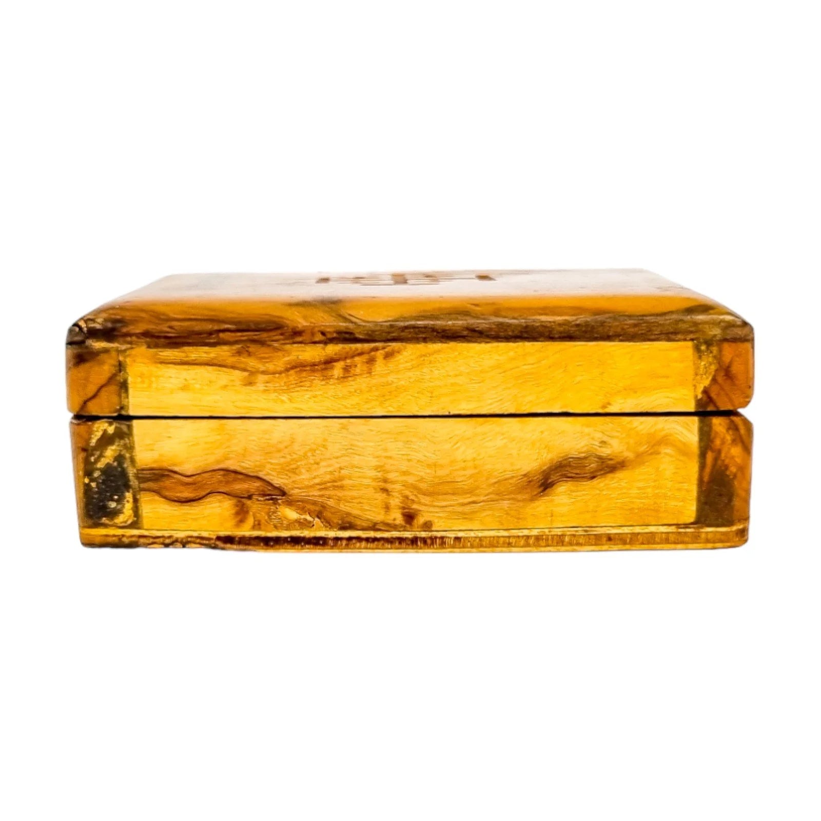 Edwardian olive wood rosary box with Jerusalem cross, Holy Land