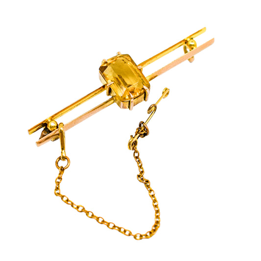 Victorian 3ct citrine 9ct yellow gold double bar brooch / tie pin