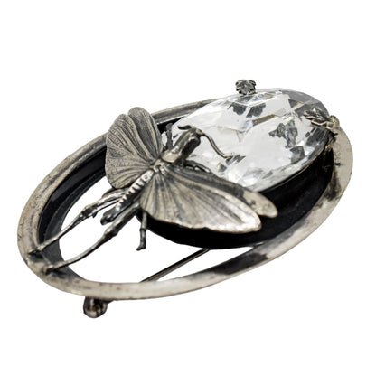 Ermani Bulatti silvertone butterfly large oval statement brooch