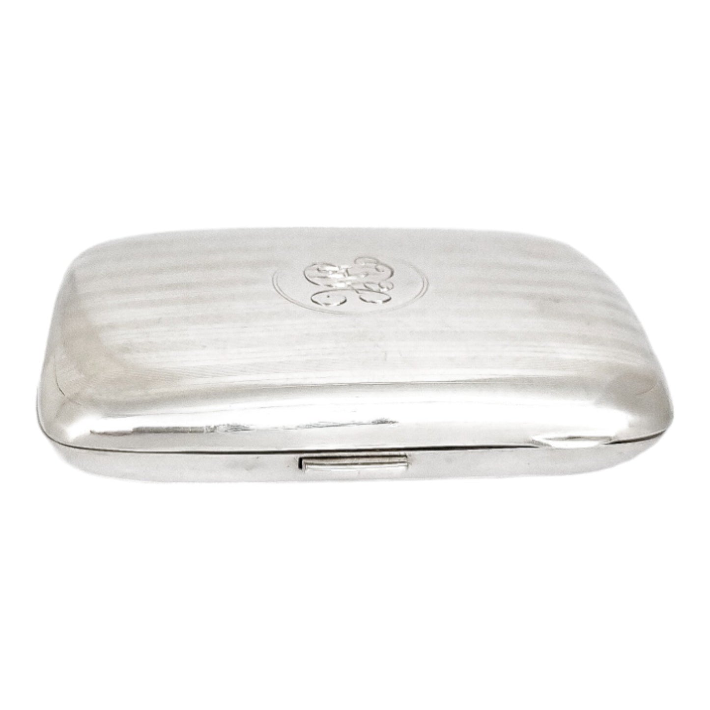Art Deco gilt sterling silver lady's cigarette case, rounded striped design