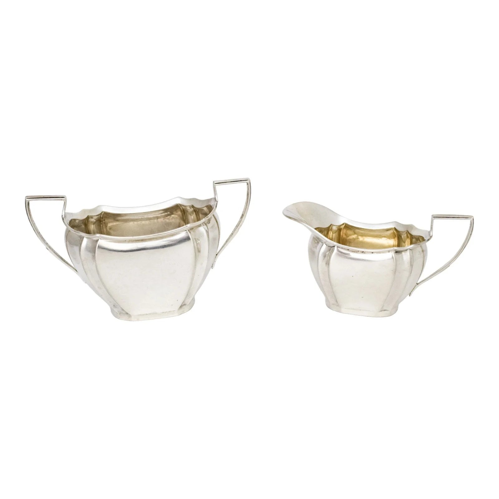 Edwardian three-piece sterling silver fluted octagonal tea set