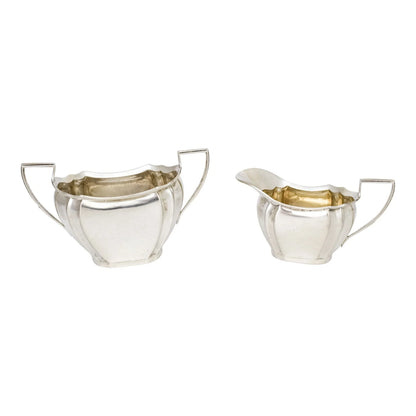 Edwardian three-piece sterling silver fluted octagonal tea set