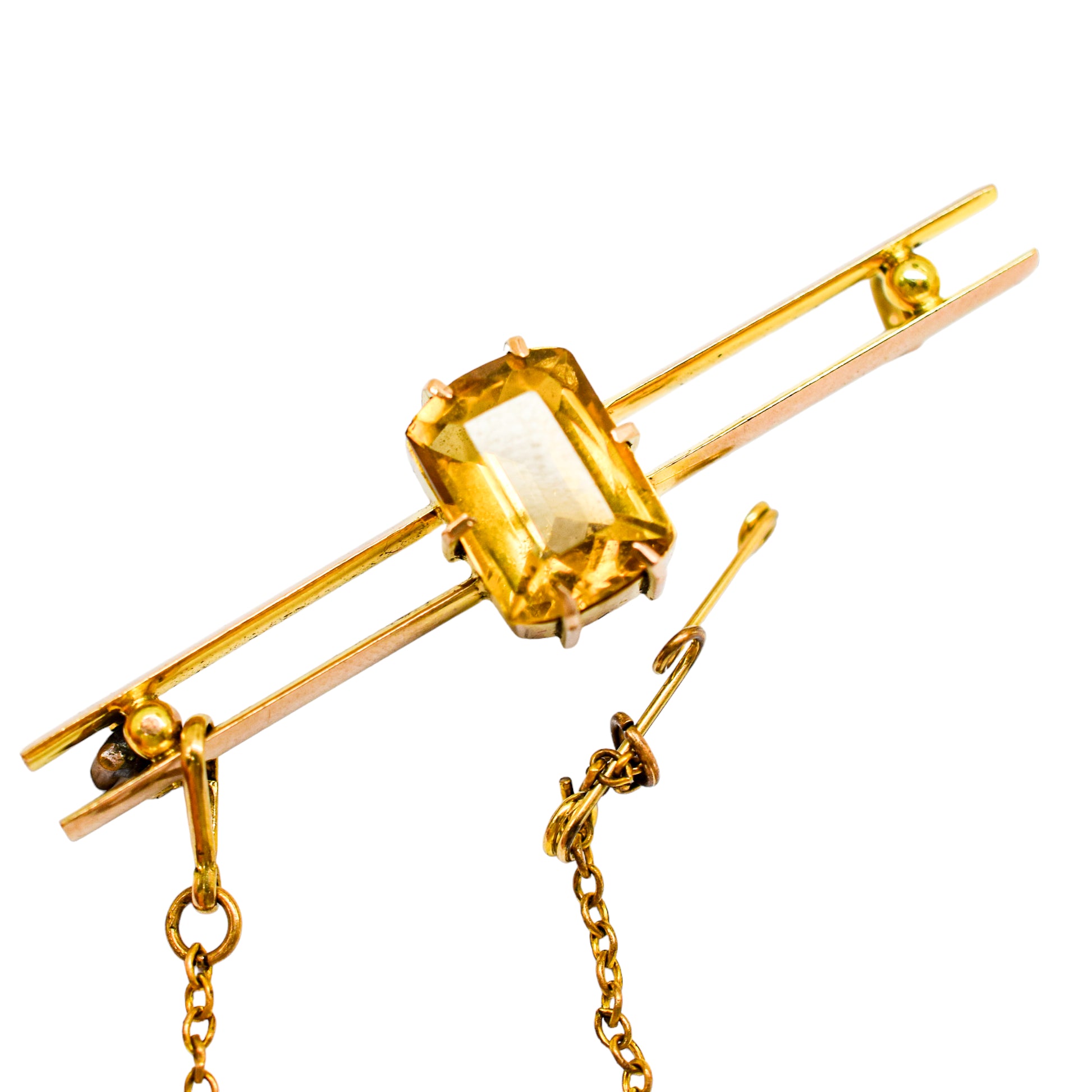 Victorian 3ct citrine 9ct yellow gold double bar brooch / tie pin