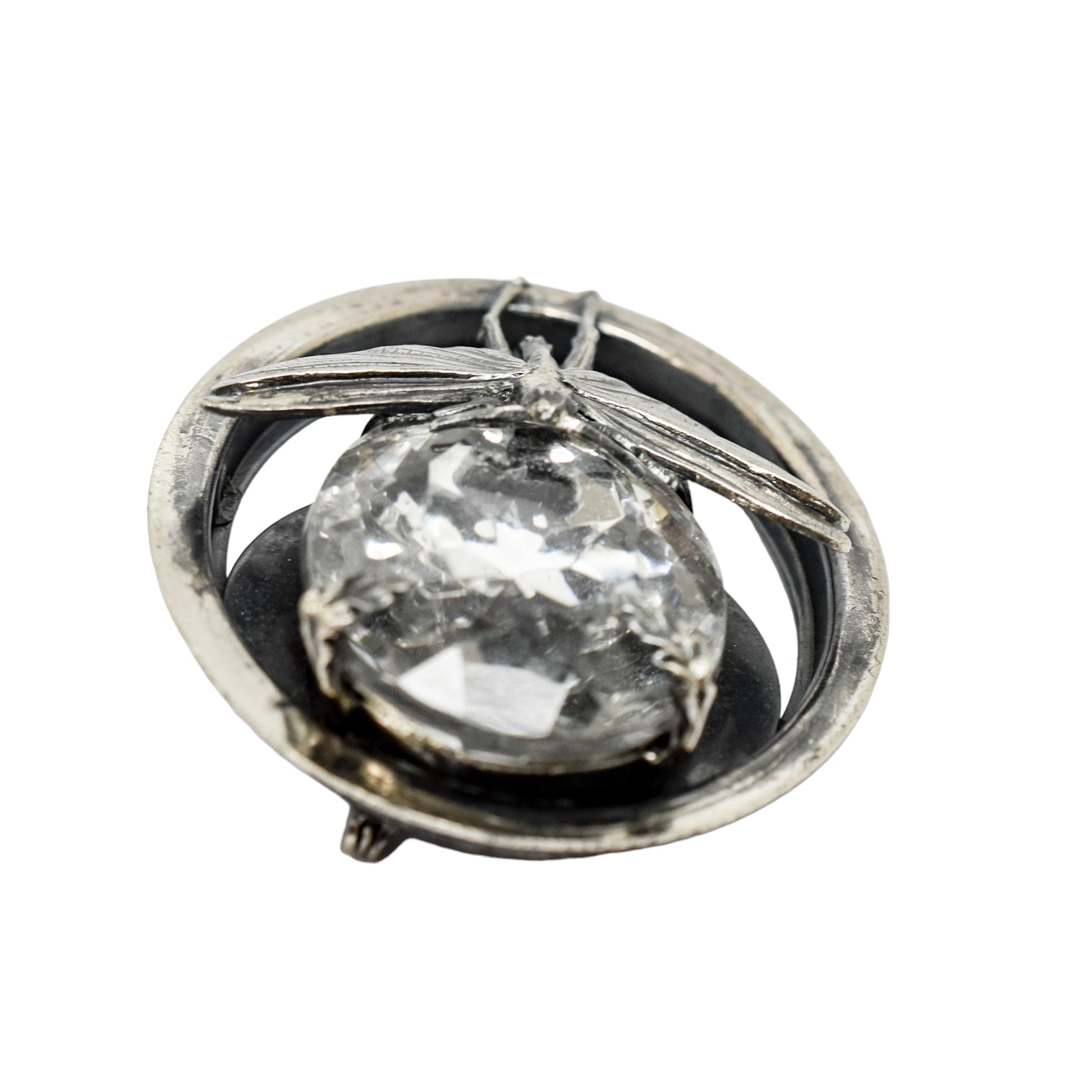 Ermani Bulatti silvertone butterfly large oval statement brooch