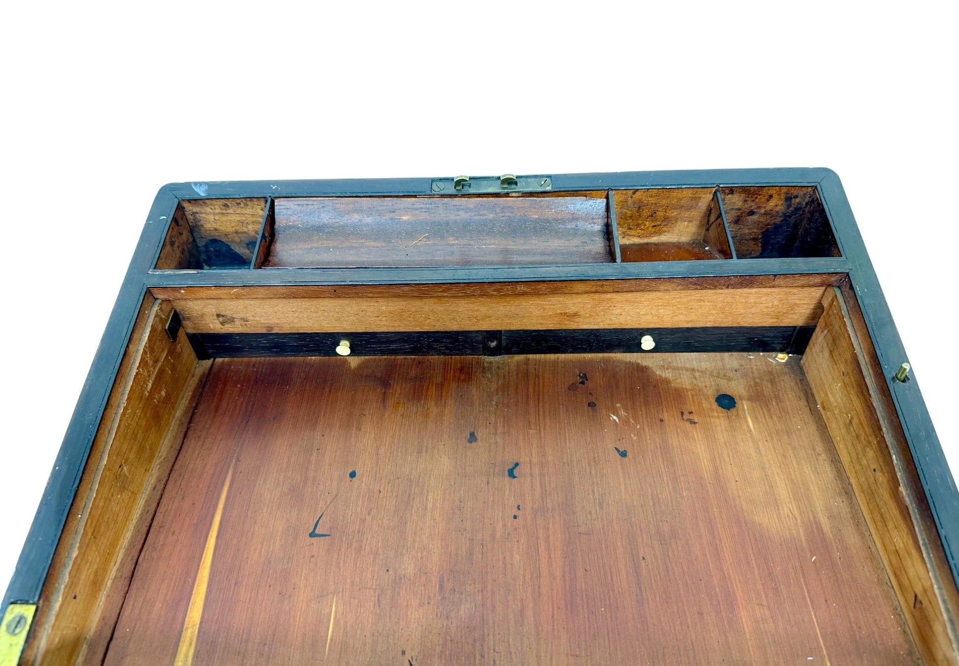 Large rosewood Victorian writing box with mother of pearl cartouche and secret pull out drawers