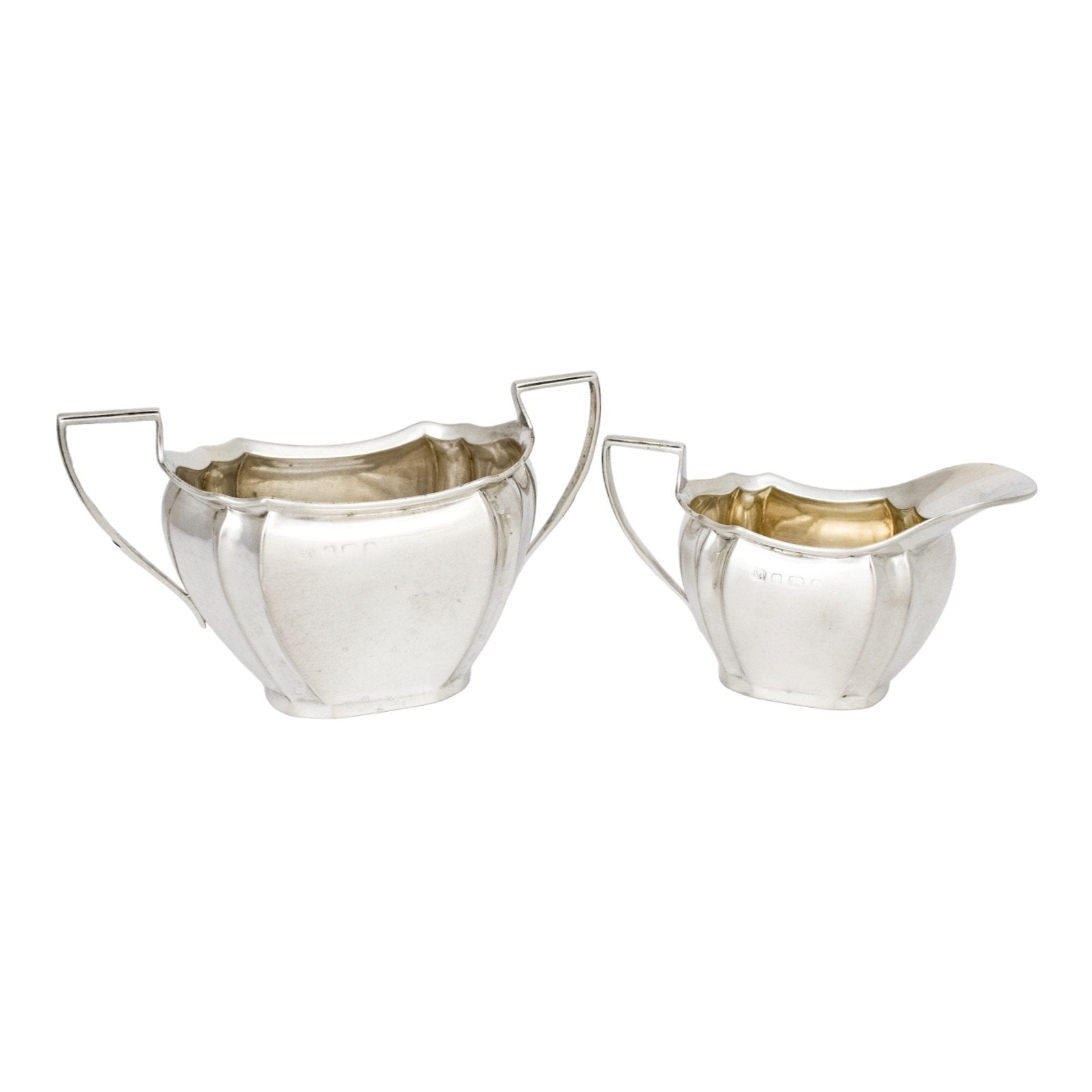 Edwardian three-piece sterling silver fluted octagonal tea set