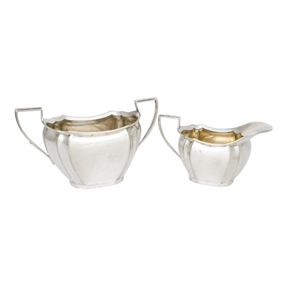Edwardian three-piece sterling silver fluted octagonal tea set