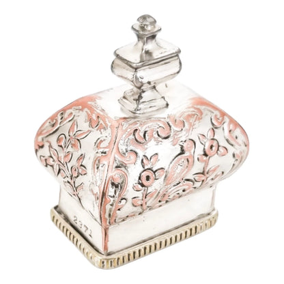 1890's Dutch silver plate tea caddy Rococo embossed flowers, children, scrolls