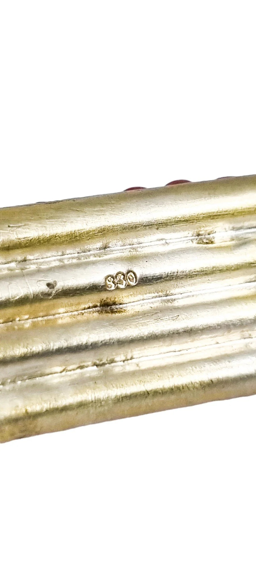 Antique Continental silver gilt brooch set with 4 rows of Mediterranean coral beads
