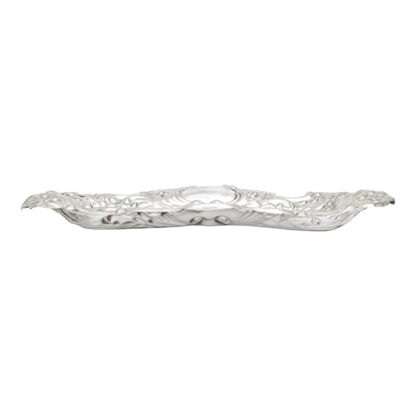 Edwardian sterling silver large pin dish / dressing table tray / vide poche
