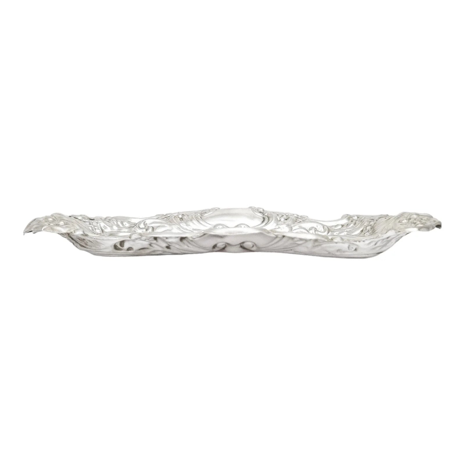 Edwardian sterling silver large pin dish / dressing table tray / vide poche