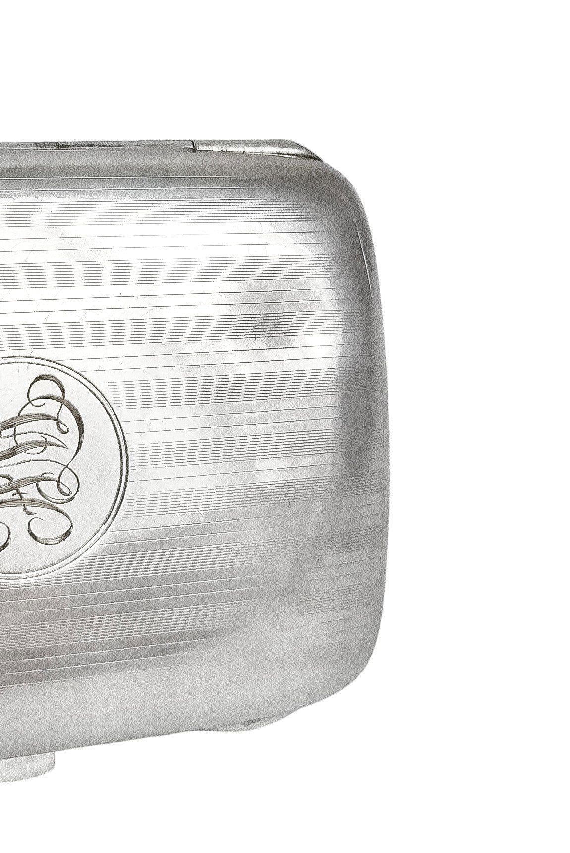 Art Deco gilt sterling silver lady's cigarette case, rounded striped design