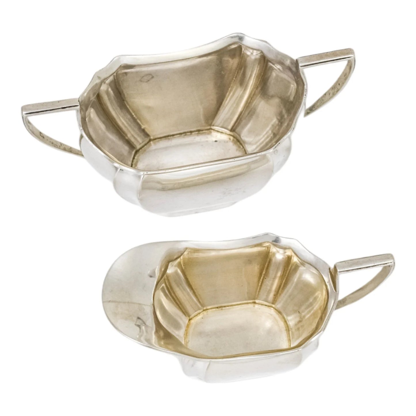 Edwardian three-piece sterling silver fluted octagonal tea set