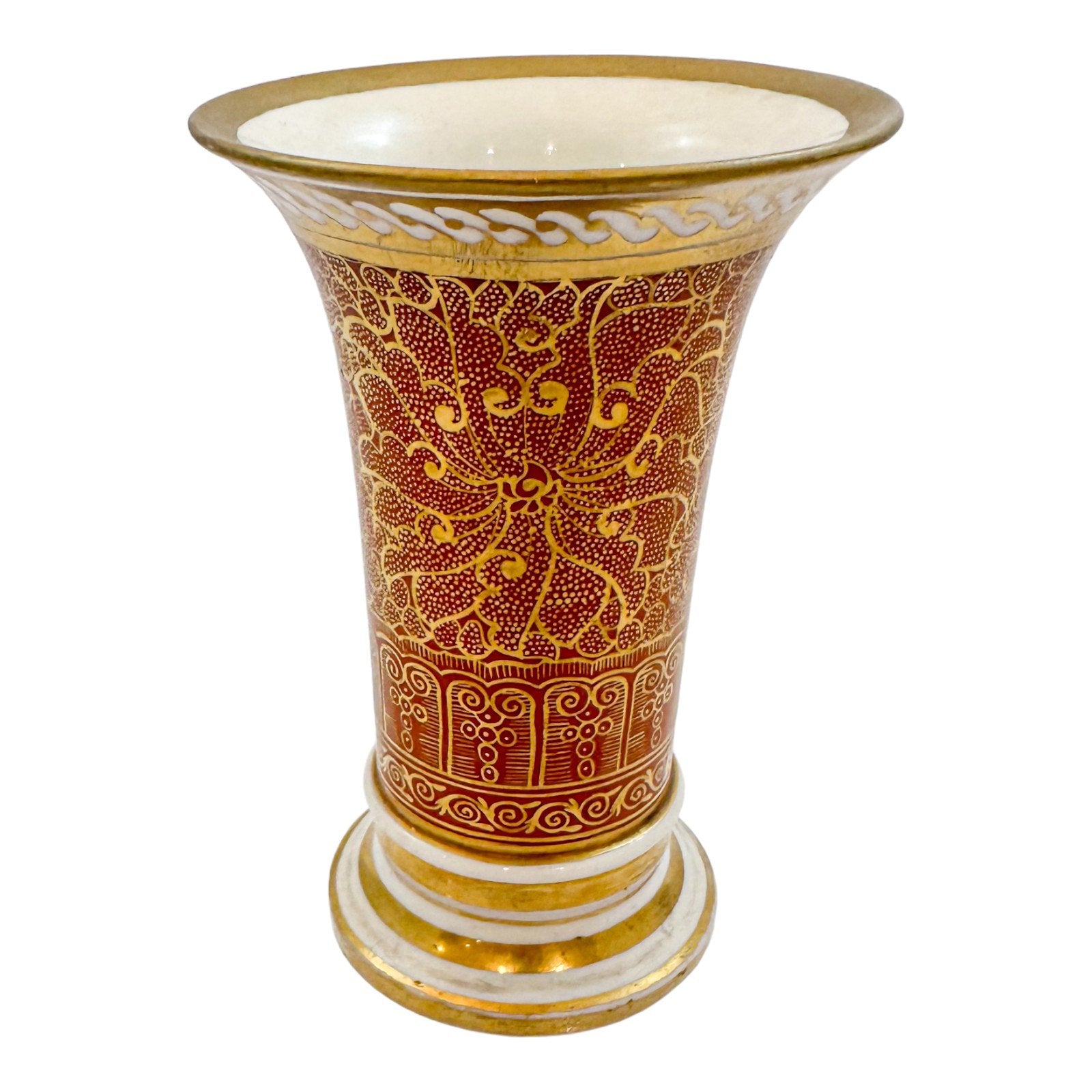 George III Spode porcelain red spill vase / matchpot in Moroccan scrolling motif
