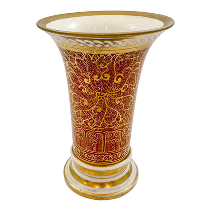 George III Spode porcelain red spill vase / matchpot in Moroccan scrolling motif