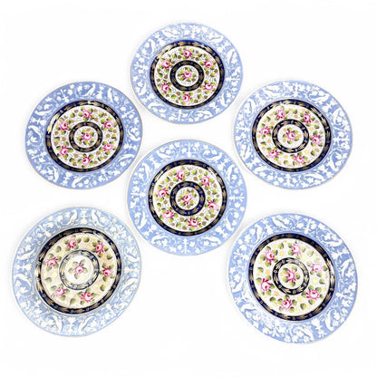 Rare New Hall Staffordshire hybrid porcelain dessert service with powder blue and rose decoration, circa 1820