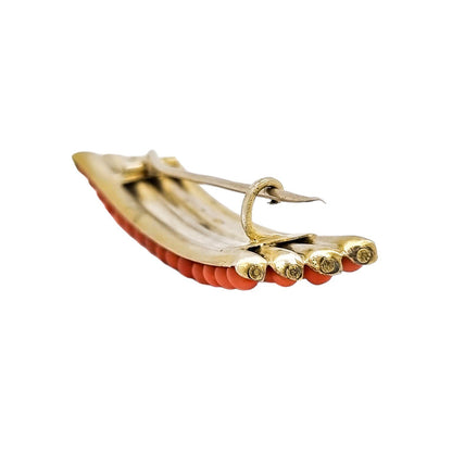Antique Continental silver gilt brooch set with 4 rows of Mediterranean coral beads