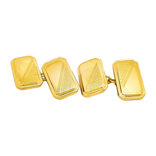 Vintage 1960’s 9ct yellow gold oblong bevelled cufflinks, half engine-turned, boxed