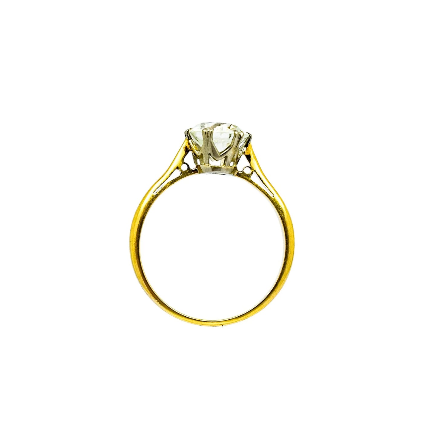 Vintage moissanite solitaire engagement ring set in yellow gold