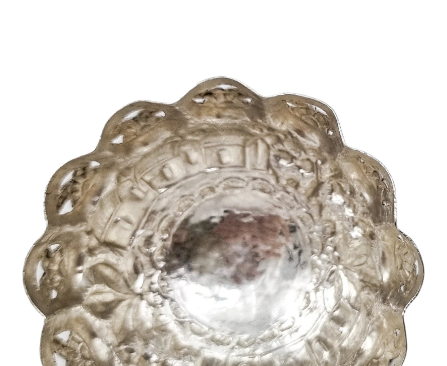 1890's Indian Calcutta silver figural bowl with fish legs and embossed village scenes