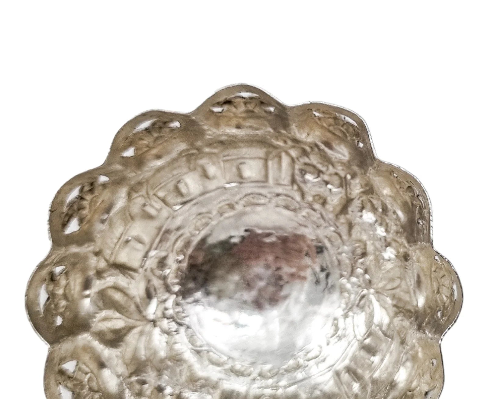 1890's Indian Calcutta silver figural bowl with fish legs and embossed village scenes